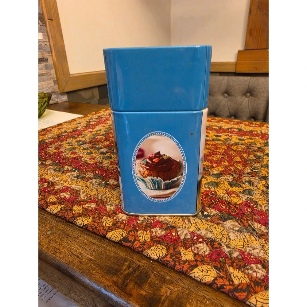 Cupcake Recipe Tin With Cards Blue Metal Storage Box Publications International